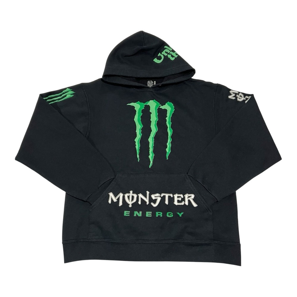 Fruit of the Loom Men's Hoodie Sweatshirt Black Medium (Monster Energy Logo) VTG